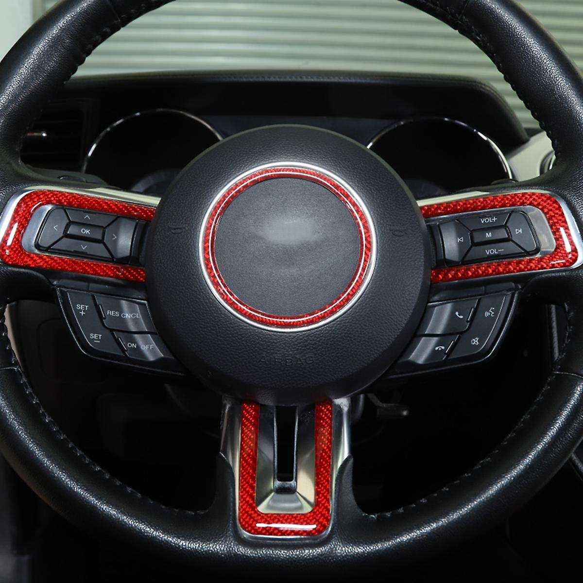 Steering Wheel Frame Trim Decor Cover for Ford 6pcs(red Carbon Fiber)
