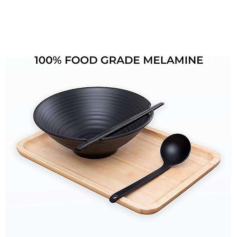 Ramen Bowls, Set Of 2 Black Bowl with 2 Chopsticks and Spoon Set