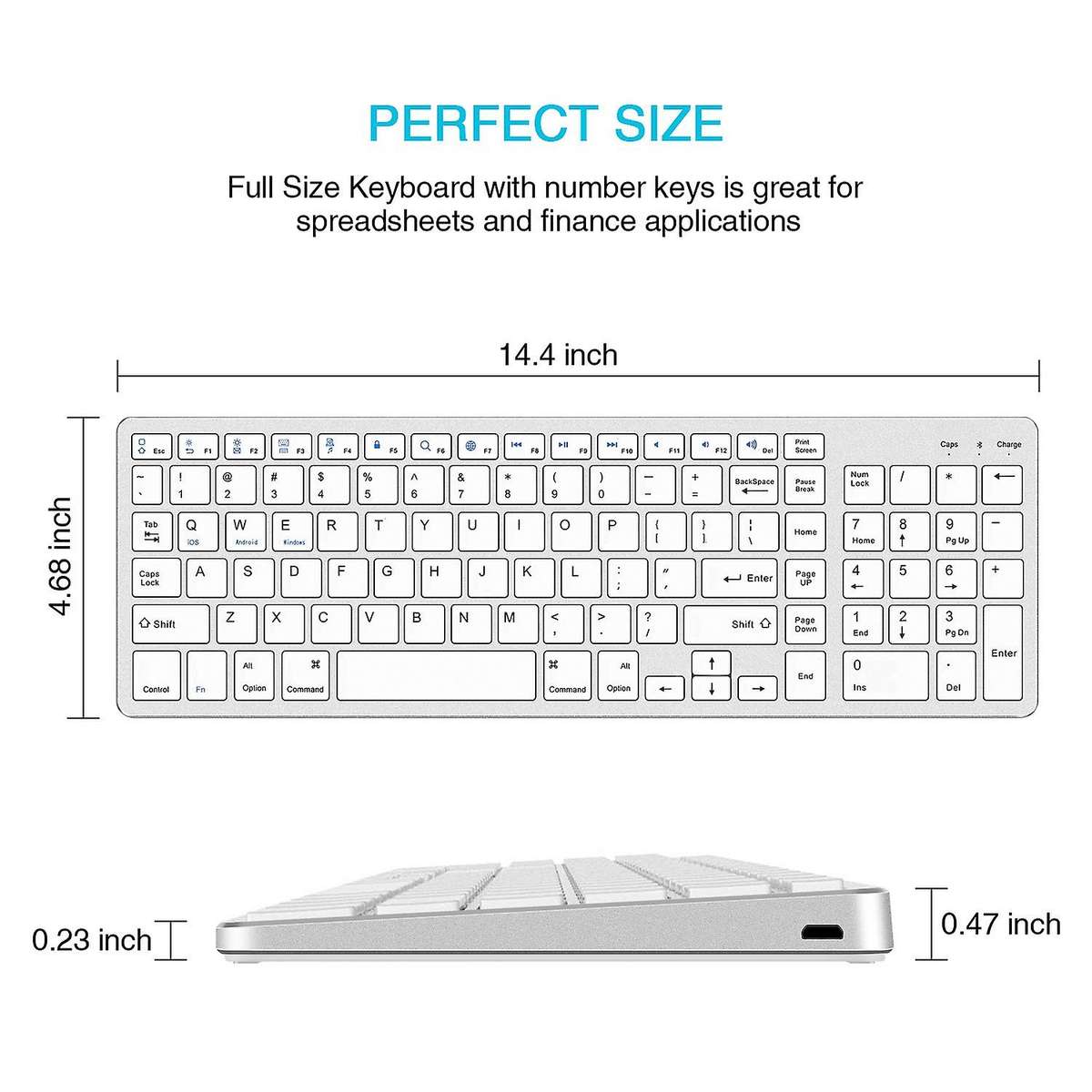 Wireless Bluetooth Keyboard for Laptop Pc Windows Ios White