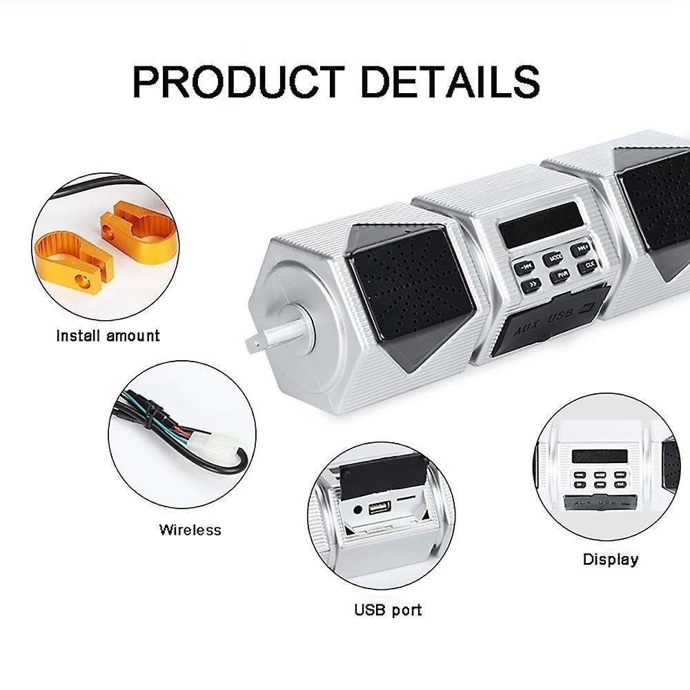Waterproof Motorcycle Stereo Speakers Usb Fm Radio Mp3 Player Gold