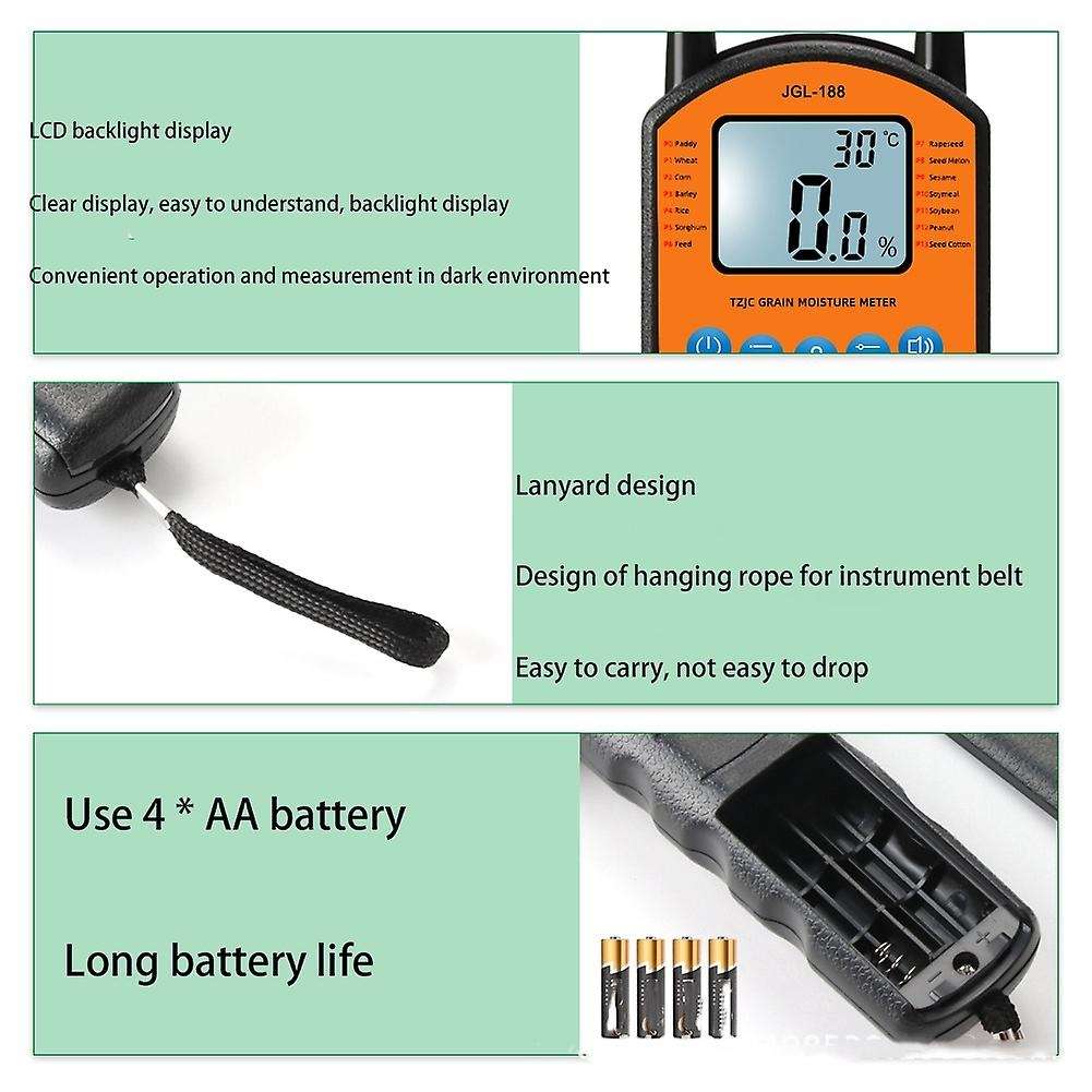 Grain Moisture Meter Jgl-188 for Corn Wheat Rice Bean Moisture Tester