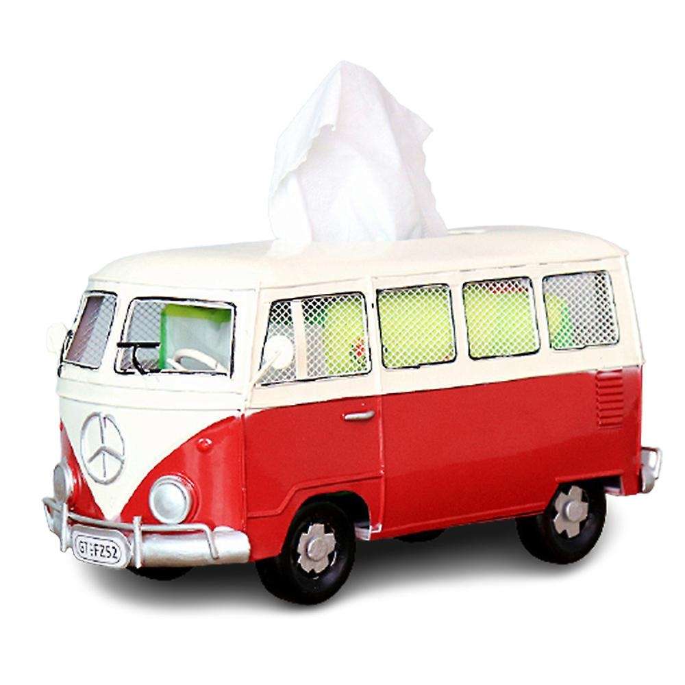 Retro Car Tissue Holder Wrought Iron Creative Bus Tissue Box(red)