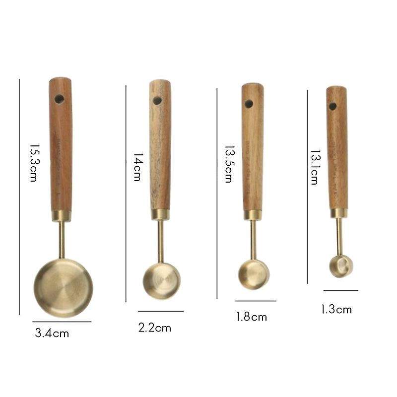 8pcs Stainless Steel Measuring Spoons Cups Wooden Handle Baking Tools