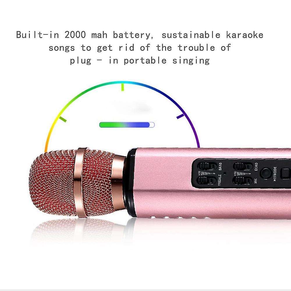 K6 Bluetooth Karaoke Mic Handheld Condenser Dual Speaker Pink