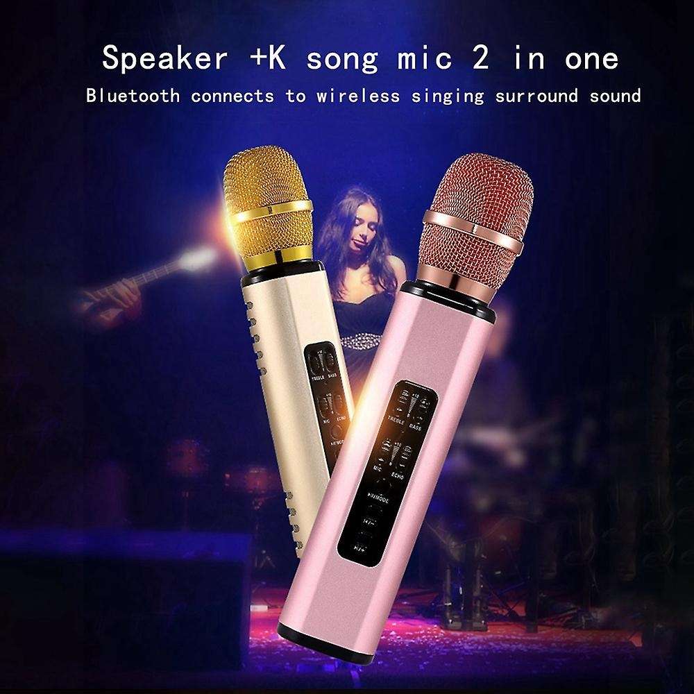 K6 Bluetooth Karaoke Mic Handheld Condenser Dual Speaker Pink