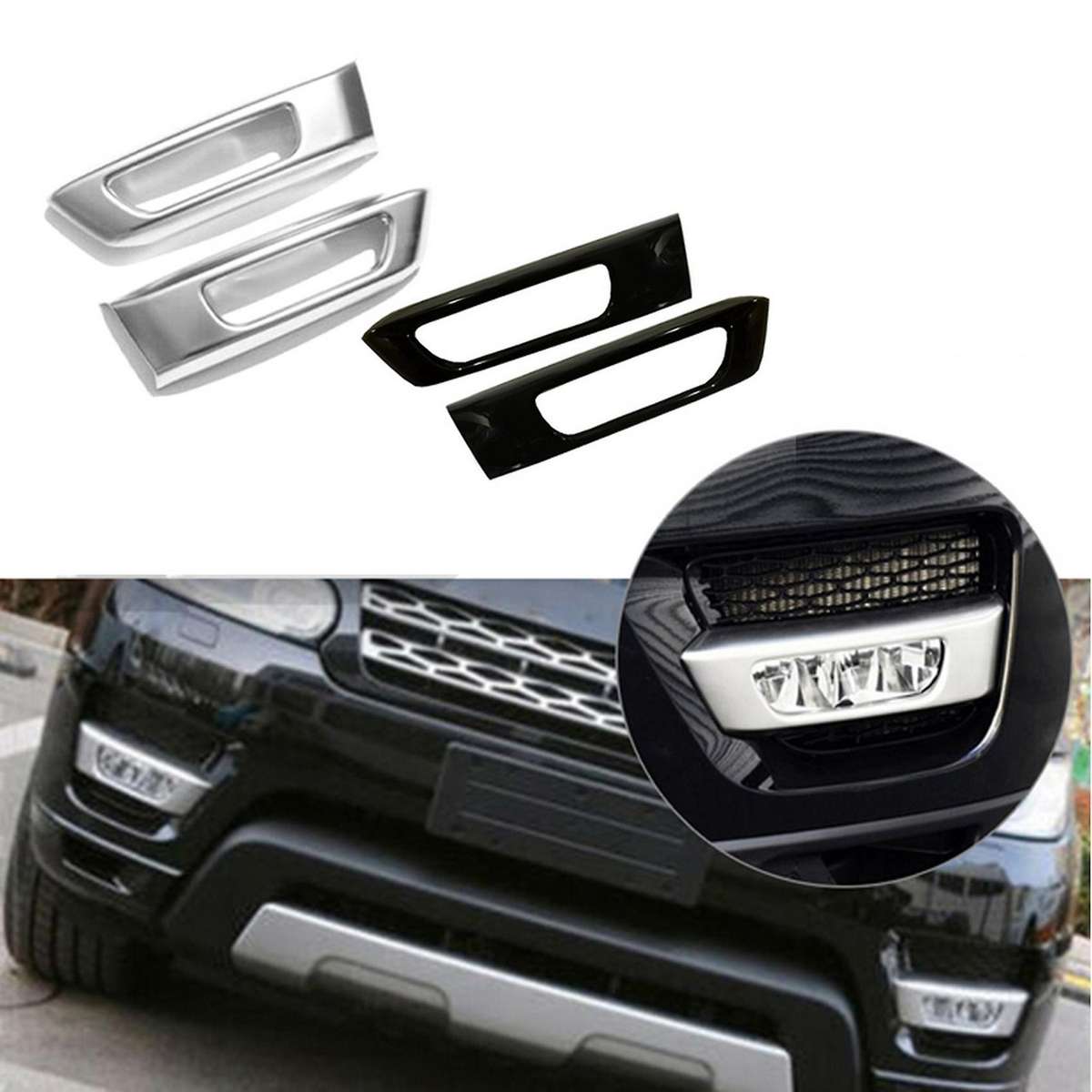 1pair Fog Light Cover Bumper Fog Lamp Trim Bright Black