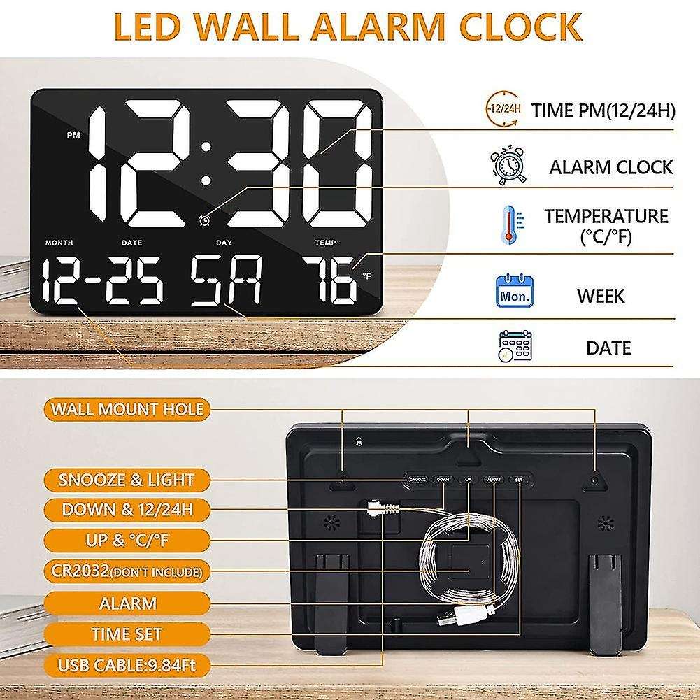 Digital Clock Large Display, Led Wall Clock for Home Office A