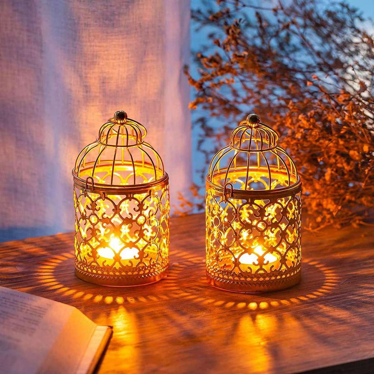 6 Pcs Small Metal Tealight Candle Holder Hanging Birdcage Lantern