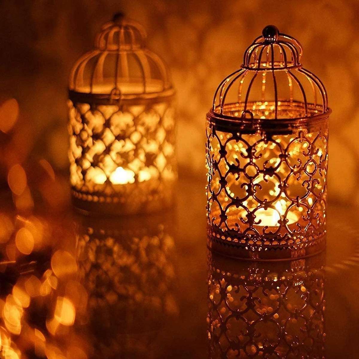 6 Pcs Small Metal Tealight Candle Holder Hanging Birdcage Lantern
