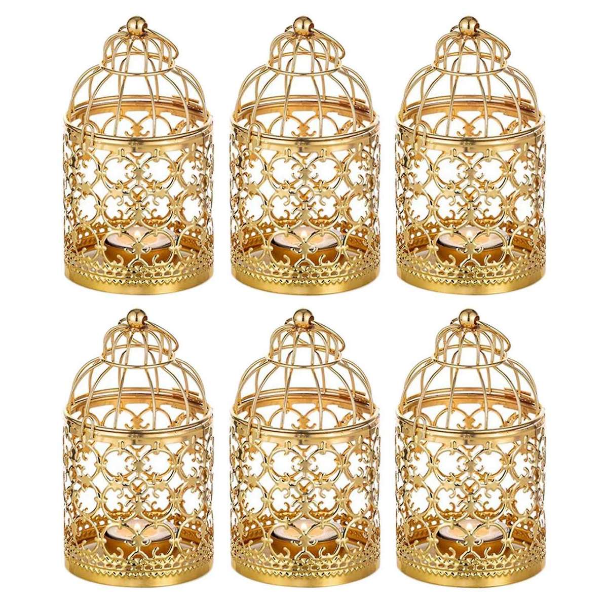 6 Pcs Small Metal Tealight Candle Holder Hanging Birdcage Lantern