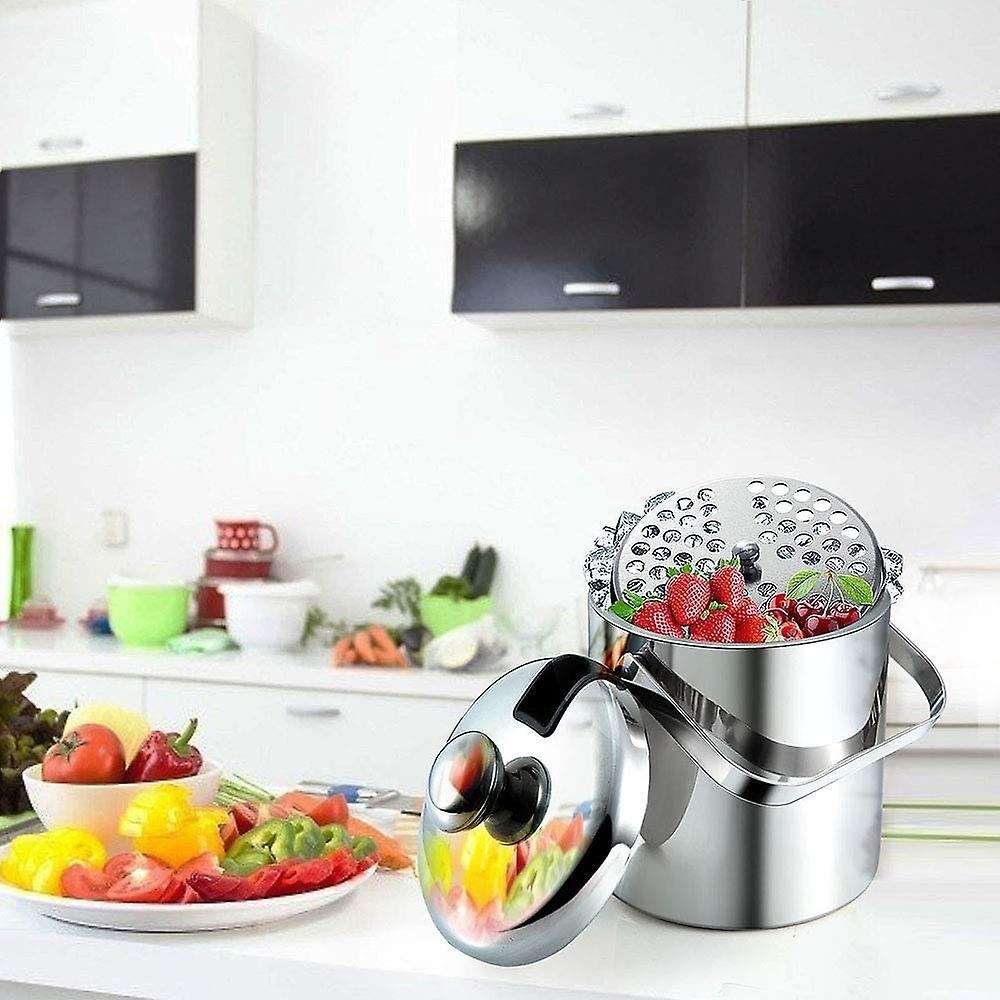 Double-walled Ice Bucket with Lid, Stainless Steel, 1.3 Liter