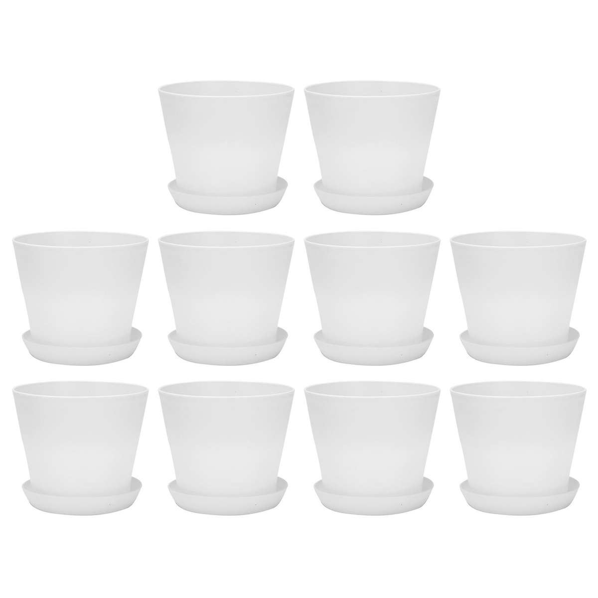 10x Plastic Plant Flower Pot with Tray Round White Upper Caliber 17cm