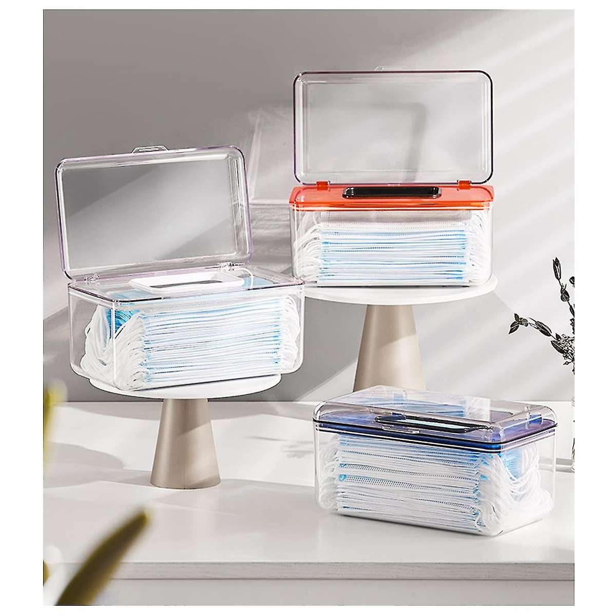 2 Pcs Mask Storage Case Mask Dispenser Box Tissue Holder Wet(orange)