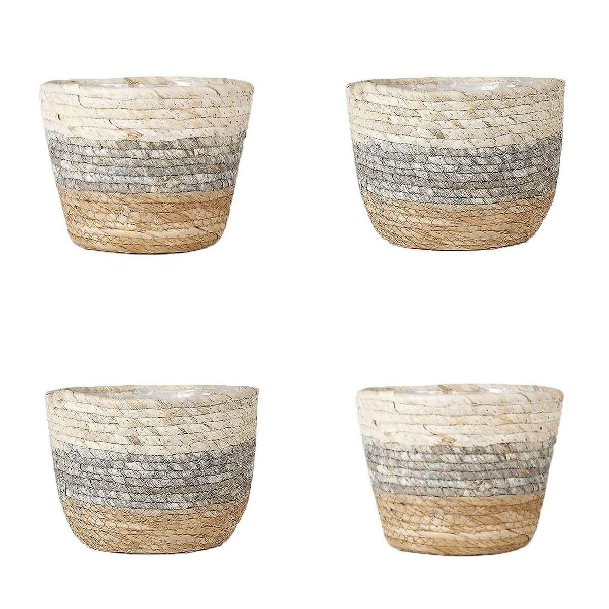Planter Basket Indoor Outdoor 4 Pack Hand Woven Storage Basket