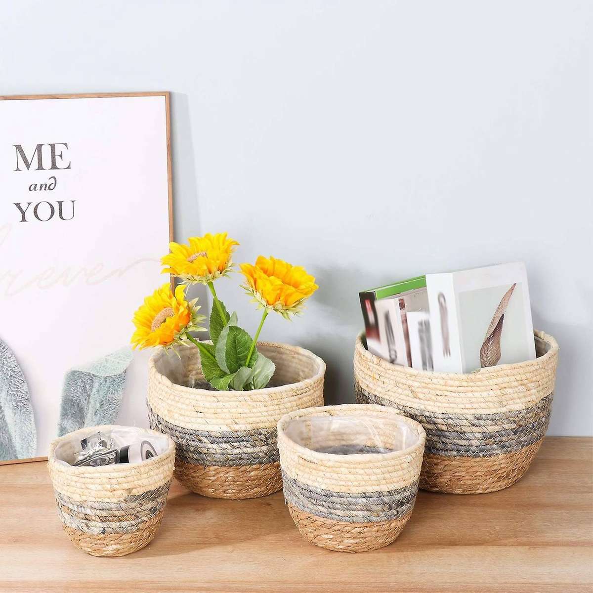 Planter Basket Indoor Outdoor 4 Pack Hand Woven Storage Basket