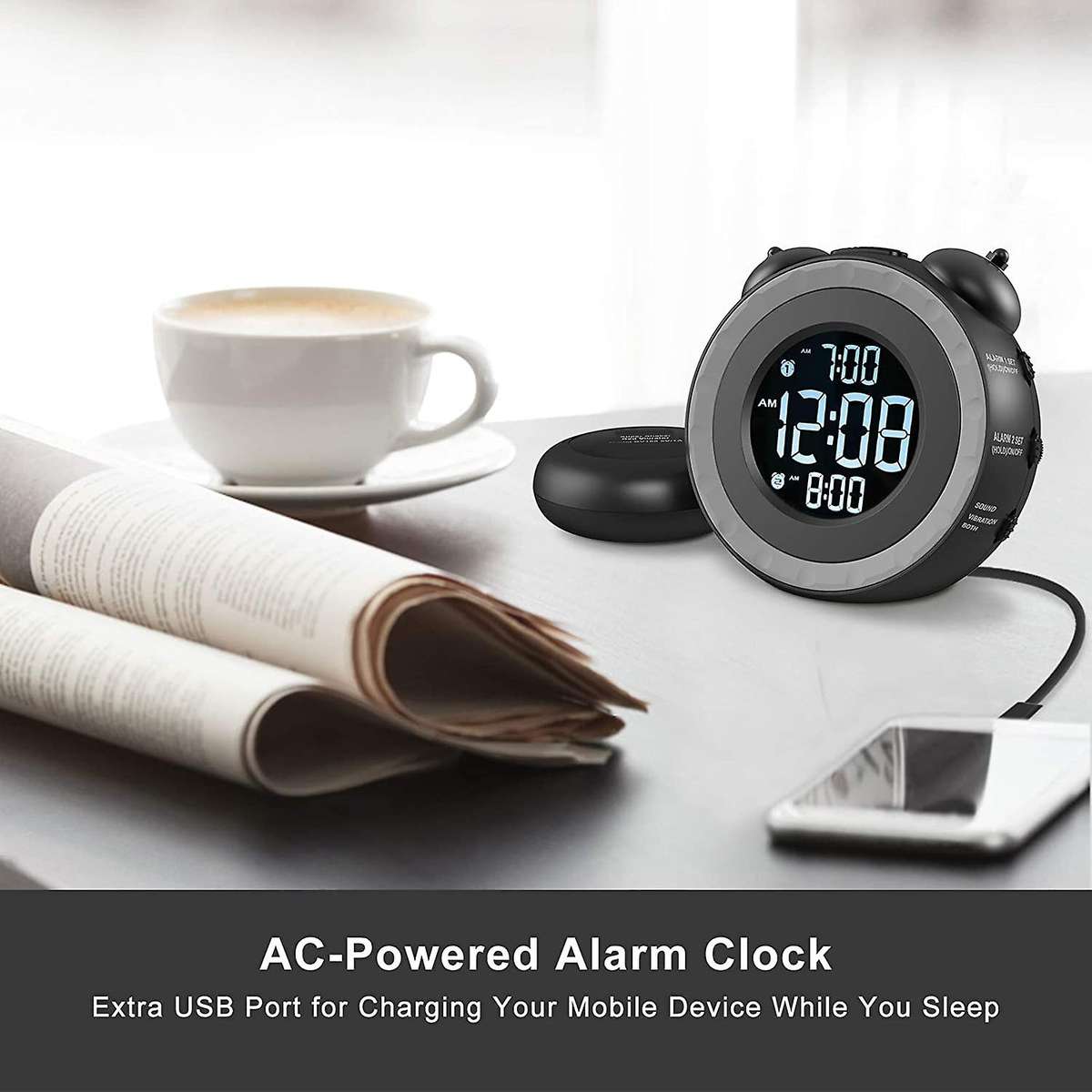 Loud Dual Alarm Clock for Heavy Sleepers Or Hearing Impaired