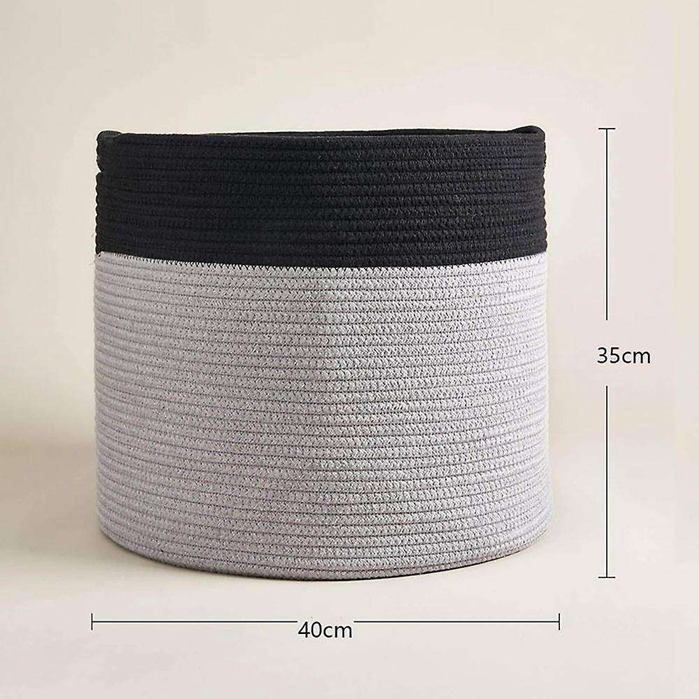 Large Cotton Rope Basket 15.8x15.8x13.8inch, Black & Grey