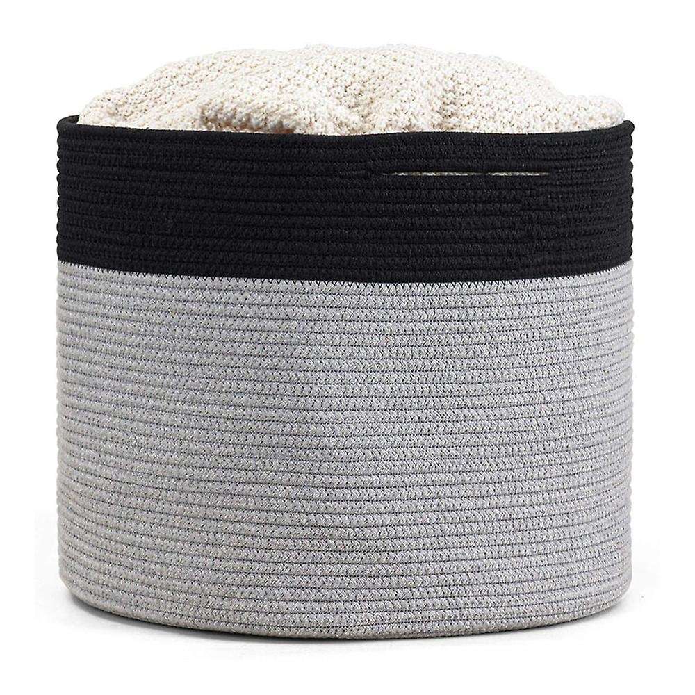 Large Cotton Rope Basket 15.8x15.8x13.8inch, Black & Grey