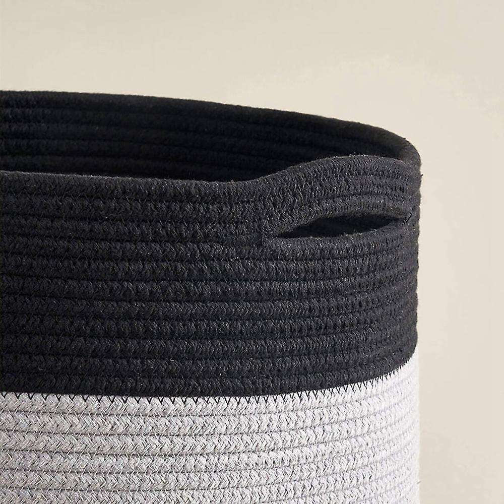 Large Cotton Rope Basket 15.8x15.8x13.8inch, Black & Grey