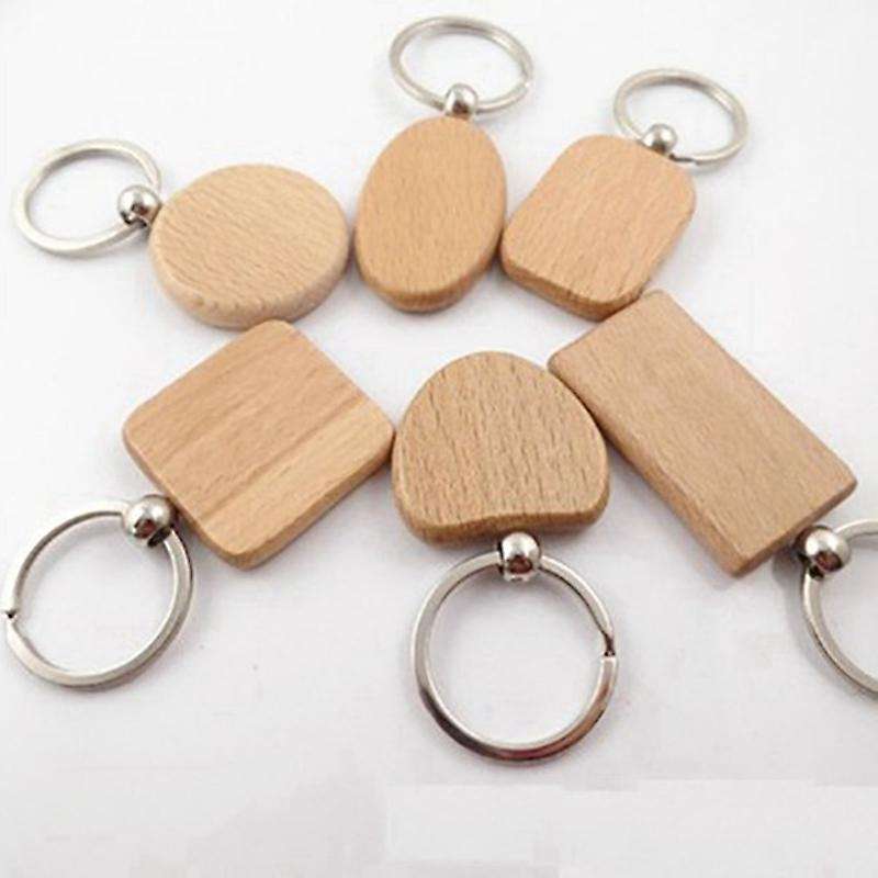 80pcs Blank Wooden Wooden Keychain Diy Wooden Keychain Gift (mixed)