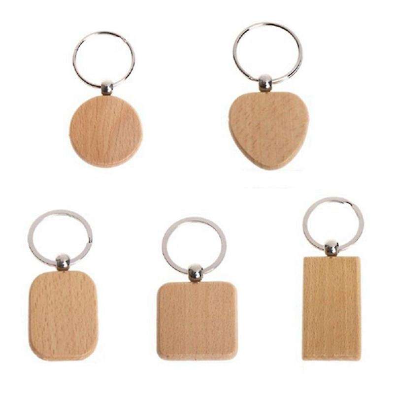 80pcs Blank Wooden Wooden Keychain Diy Wooden Keychain Gift (mixed)