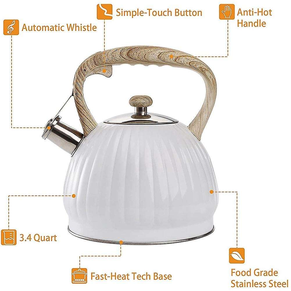 3.5l Tea Kettle for Stove Top with Wood Handle, White Pumpkin Shape