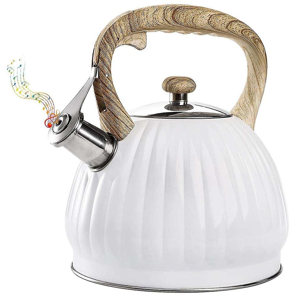 3.5l Tea Kettle for Stove Top with Wood Handle, White Pumpkin Shape