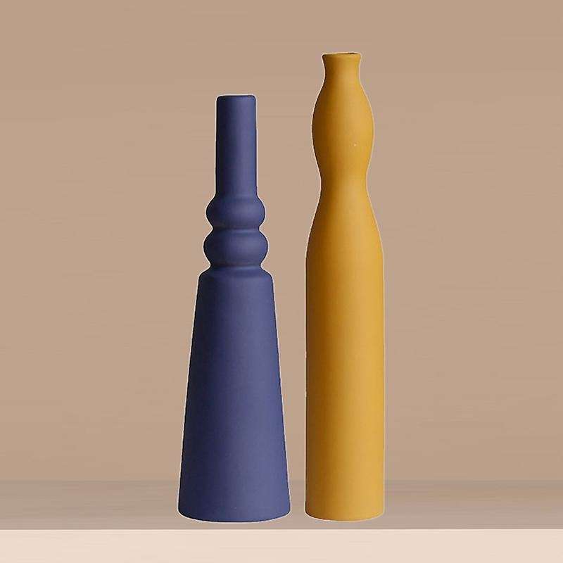 2 Pcs Morandi Frosted Texture Glaze Designer Model Room Ceramic Vase