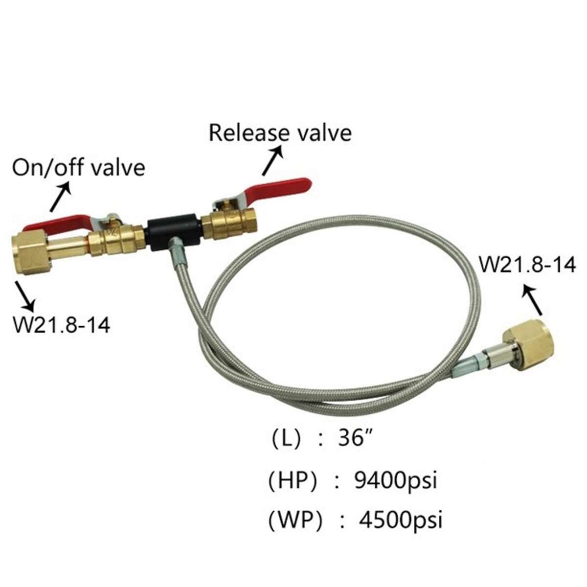 Co2 Fill Station Adapter with Gauge 36inch Hose W21.8-14 to W21.8-14