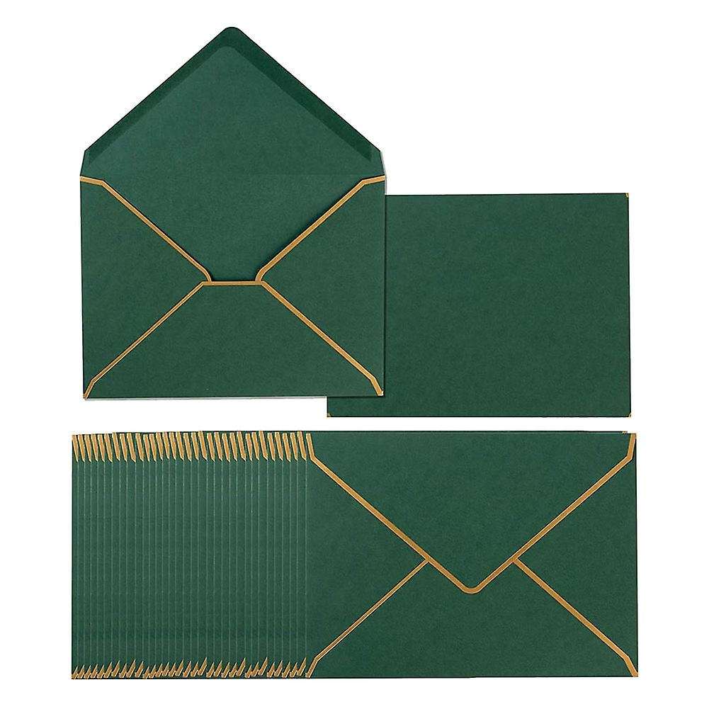 100 Pack A7 Envelopes V Flap Envelopes with Gold Borders (dark Green)