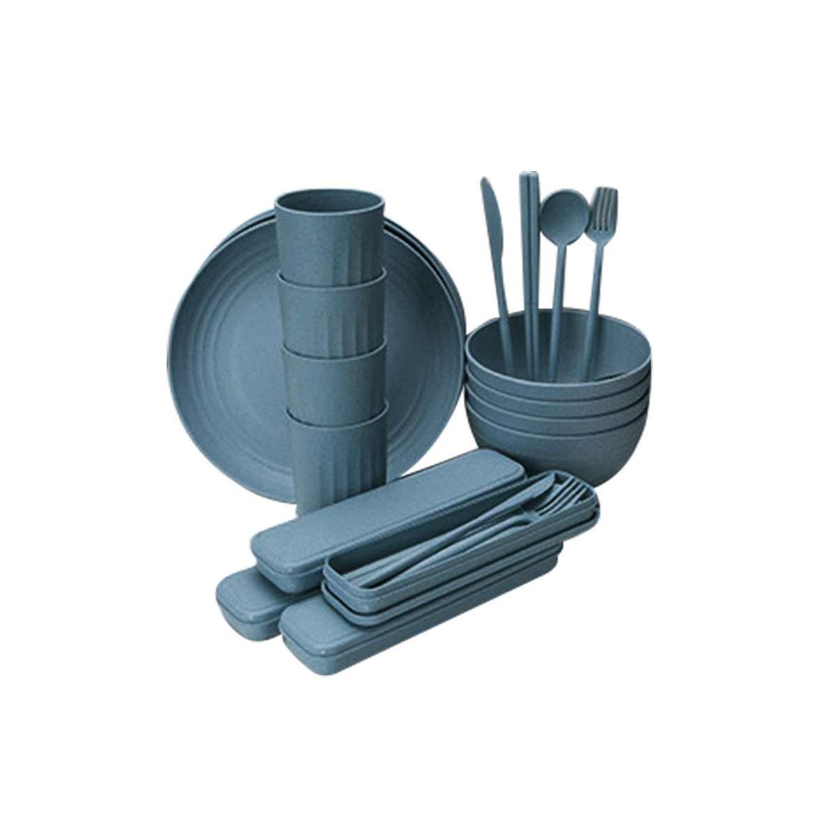 32pcs Wheat Straw Dinnerware Sets, Kitchen Dinner Set, Camping A