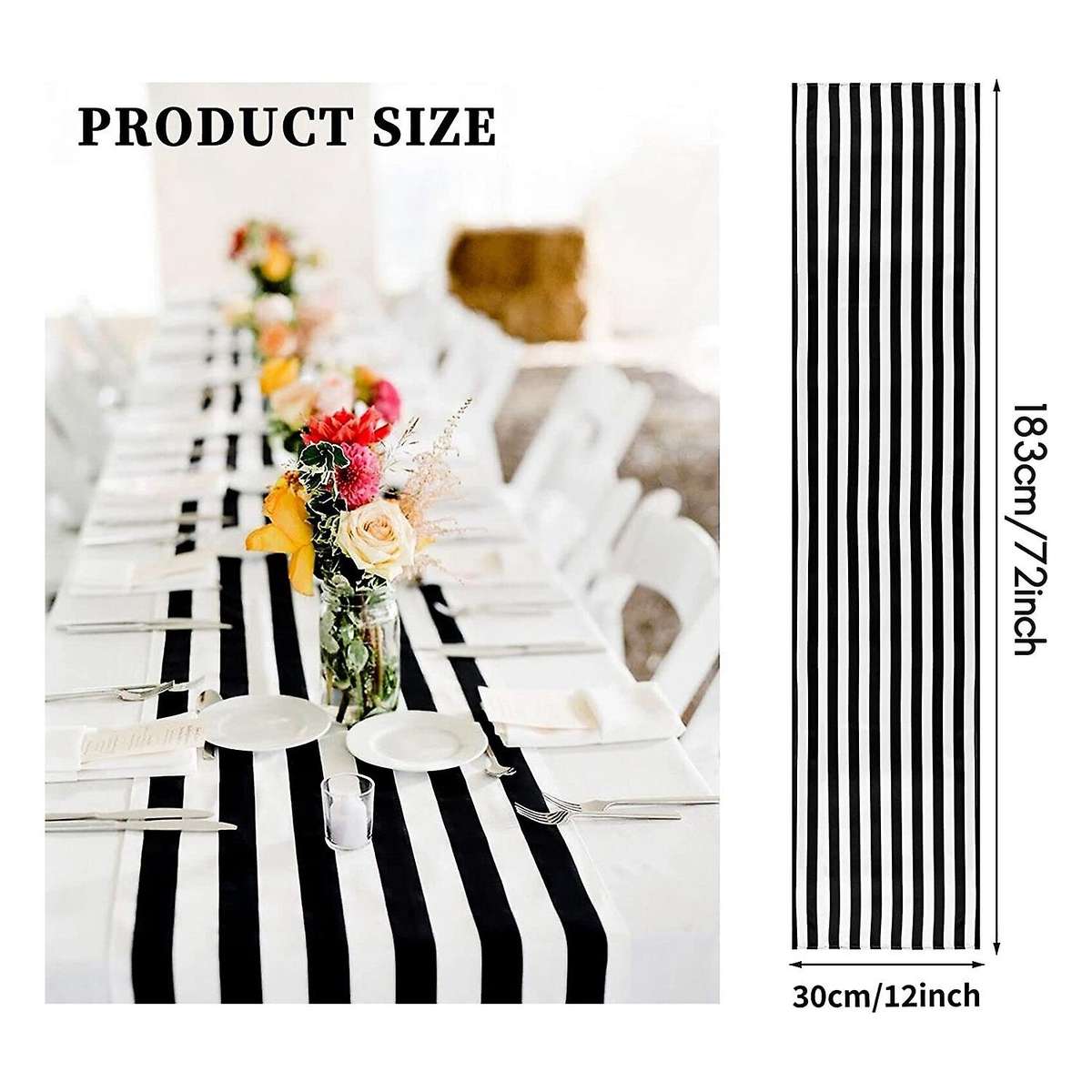 10 Pack Table Runner Polyester Decor Classic Black and White Striped