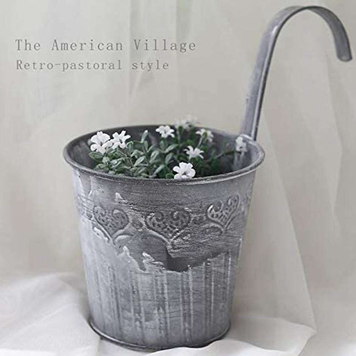 6 Pack Flower Pots with Hooks Metal Gray for Outdoor Balcony Decor