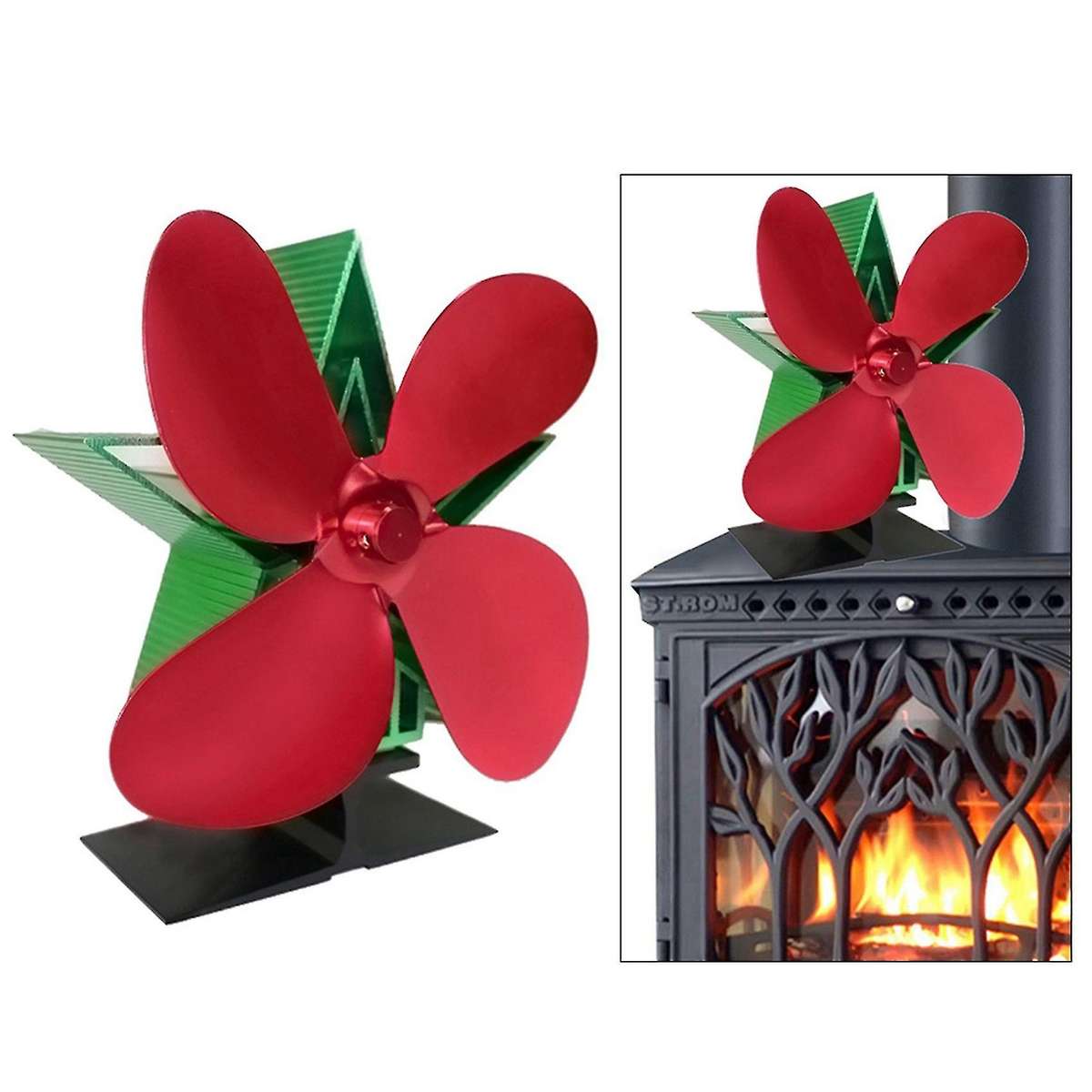 Fireplace Fan 4 Blade Heat Powered Stove Fan Log Wood Burner Black