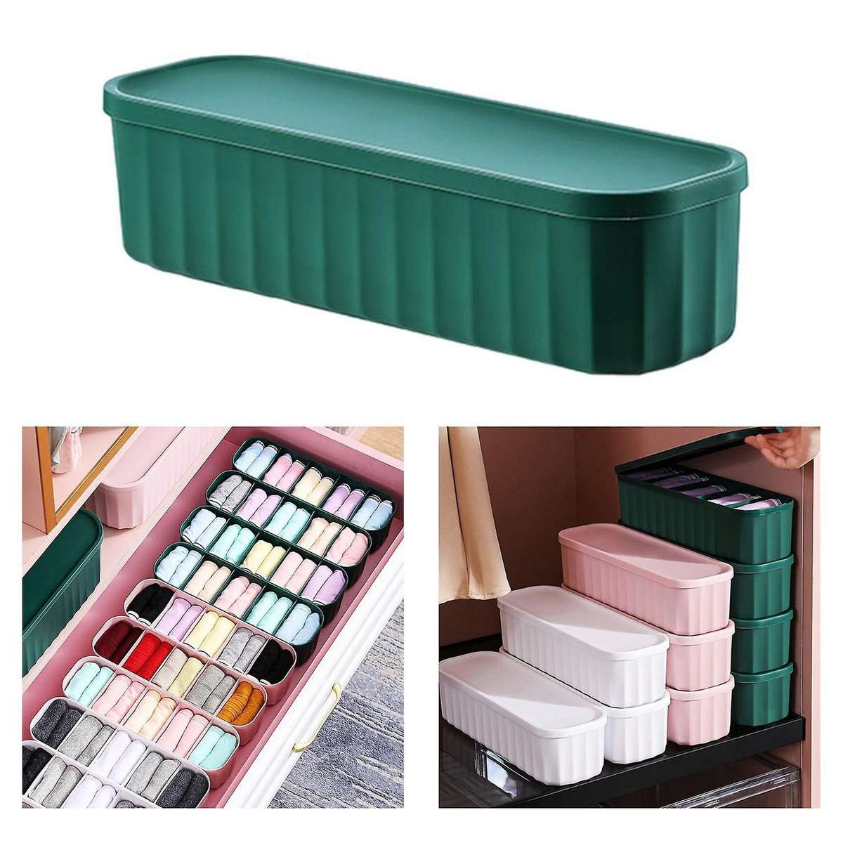 6 Storage Case Drawer Organizers with Cover for Handkerchiefs Green