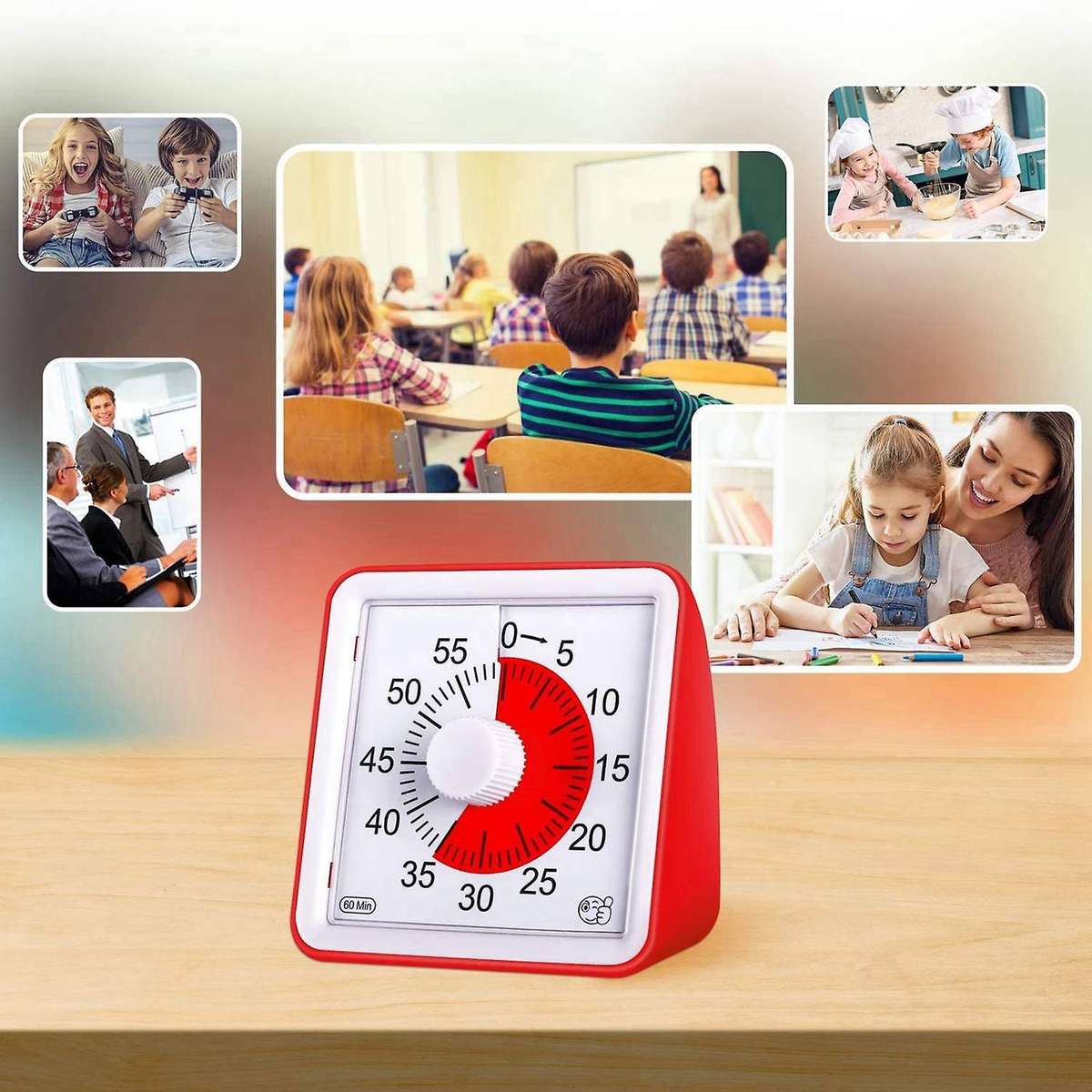 60 Minute Kids Timer,3 Inch Silent Visual Analog Timer for Kids,red