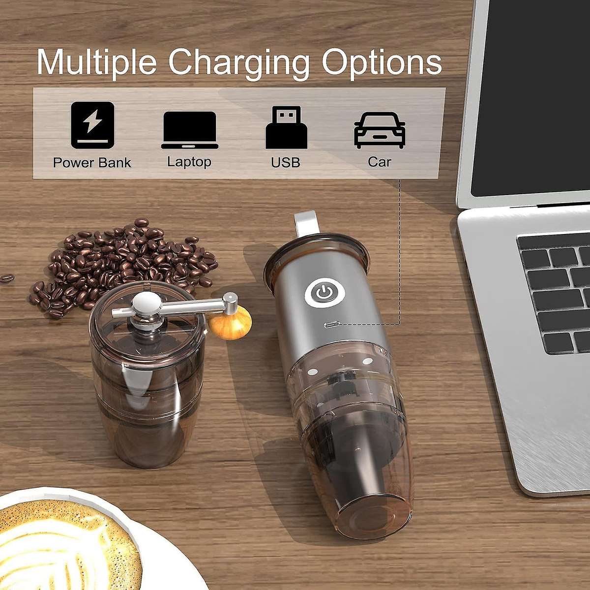 Portable Burr Coffee Grinder, 2 In 1 Manual Electric Coffee ,grey