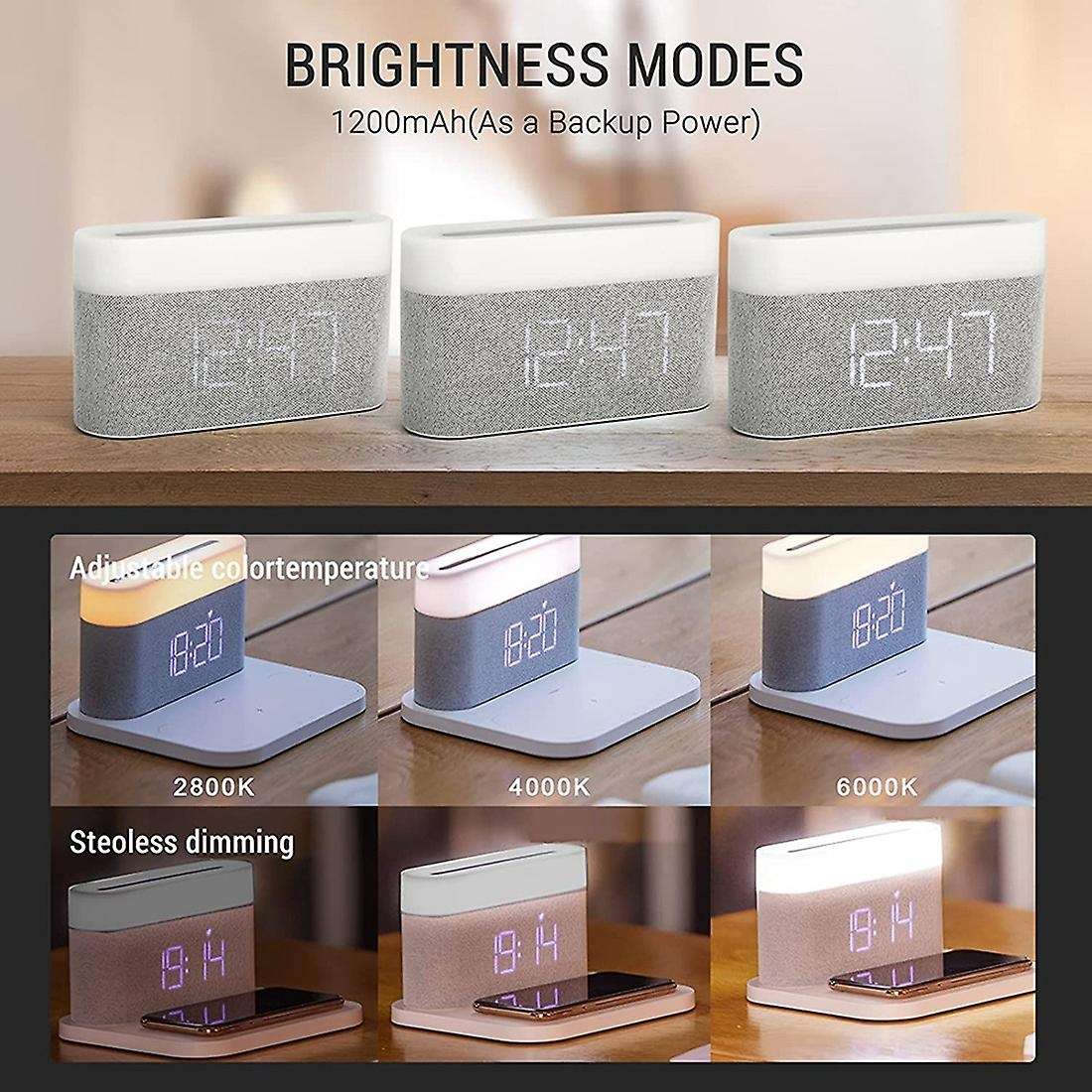 10w Qi Charging Alarm Clock Led Light Adjustable Touch Three Colors
