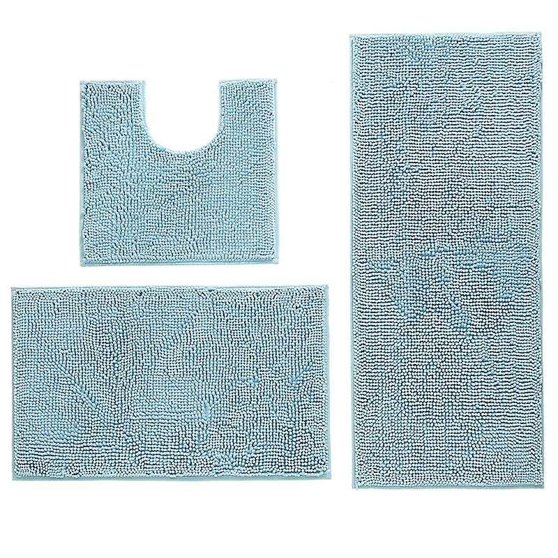 3pcs Bathroom Rug Set Non Slip Chenille for Tub,toilet,shower-blue