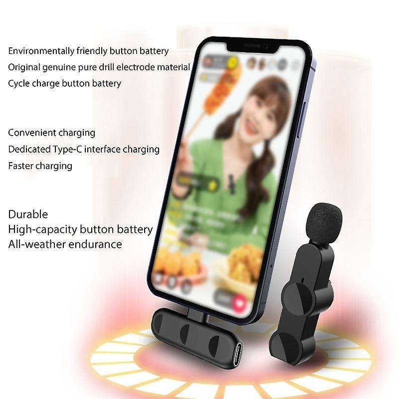 Portable Type-c Wireless Lavalier Microphone Noise Reduction Mic