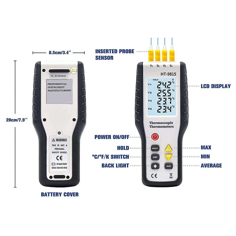 Digital Thermocouple Thermometer Ht-9815 4 Channel Type K with Screen