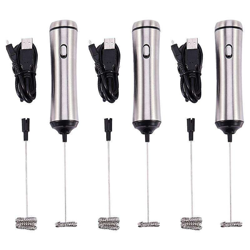 3x Usb Electric Milk Frother Stainless Steel Handheld Mixer