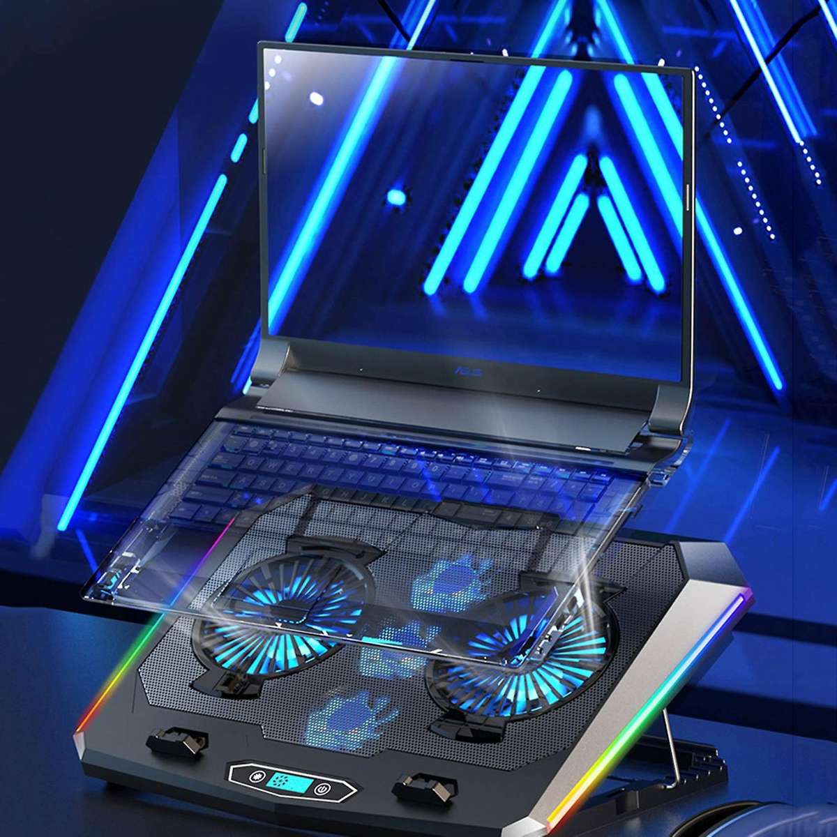 Notebook Cooler 5 Fans Led Screen Rgb Lighting Effect for Notebook