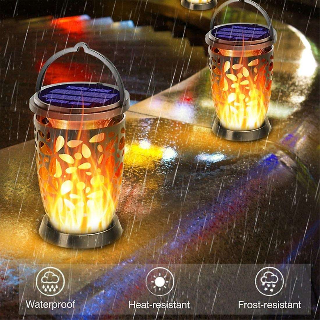 Outdoor Solar Flame Light 96 Led Lantern 3 In 1 for Garden Yard,et