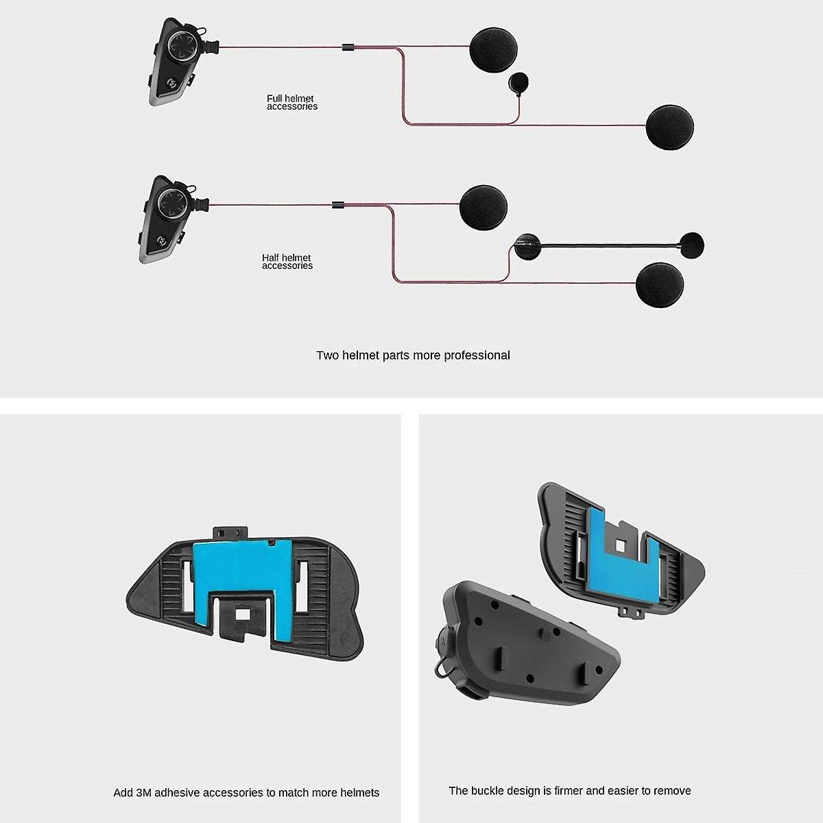 Bluetooth Motorcycle Intercom Headset for 6 Rider Headset Hard Mic