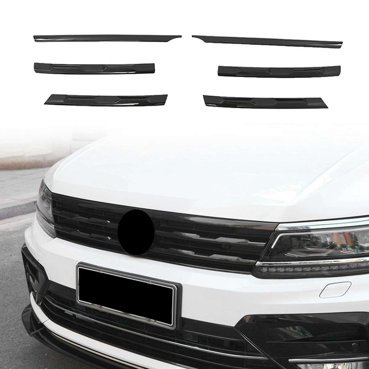 For Tiguan Mk2 Glossy Black Front Bumper Mesh Center Grille Strips