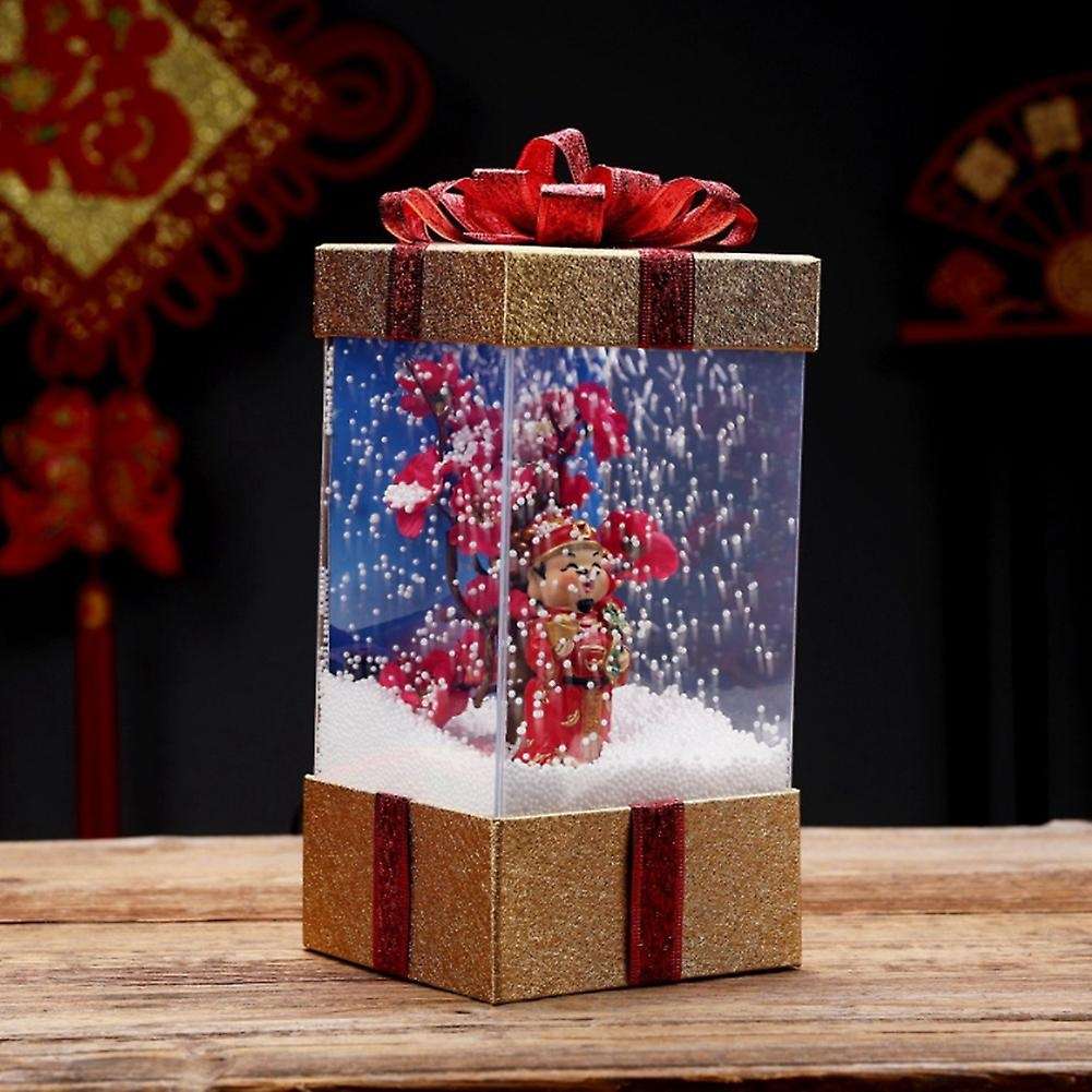 New Year Home Decoration Crafts Snowing Gift Box Gift Light, B