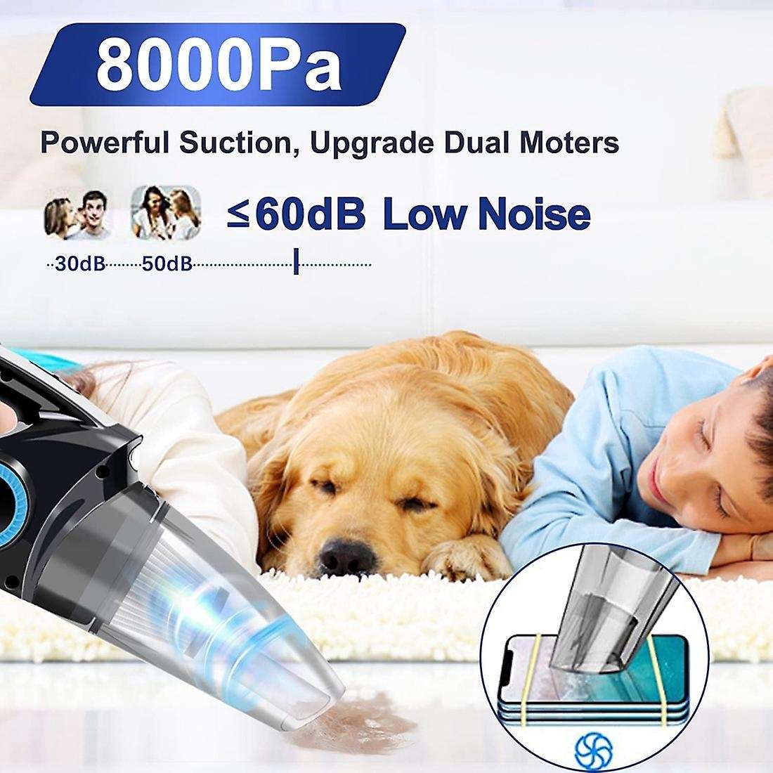 Cordless Handheld 8000pa Powerful Car Vacuum Cleaner for Home Hair