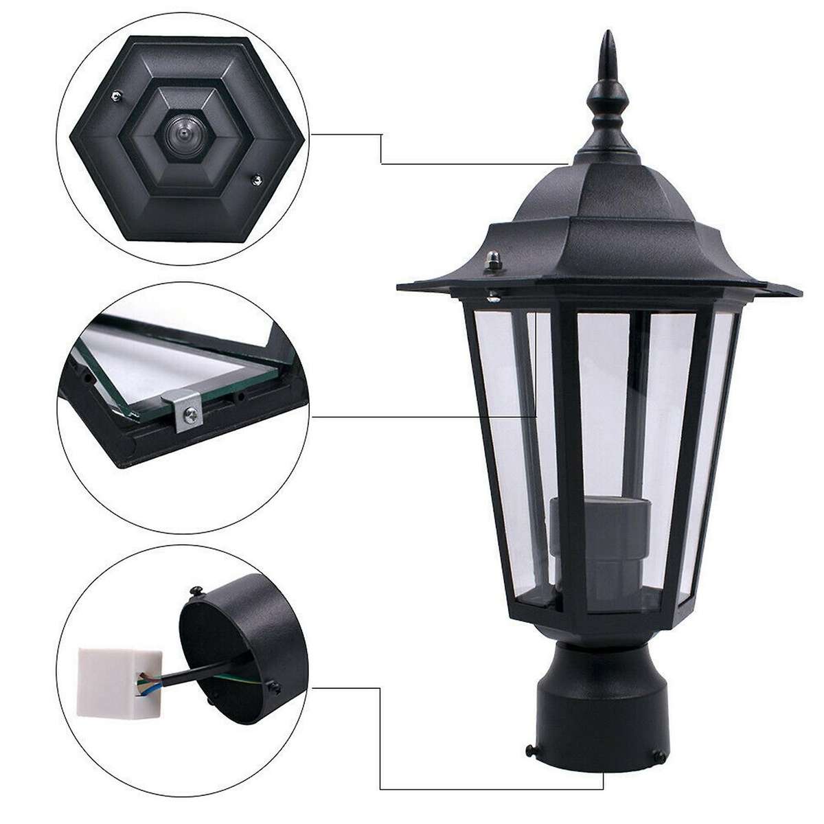 Post Pole Light Outdoor Garden Patio Driveway Yard Lantern Lamp Black