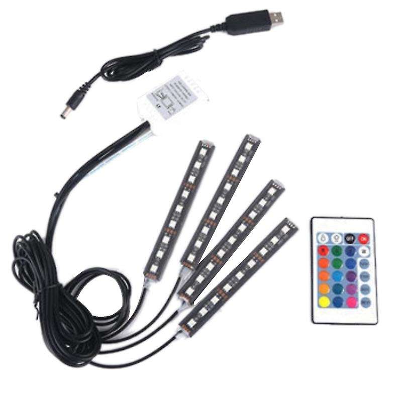 Car Led Colorful Indoor Atmosphere Lights 12Smd Dragged Four Sound Remote Control Car Foot Lights Rb